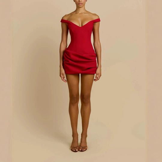 Damen Elegantes schulterfreies Minikleid mit raffiniertem Drapierungsdesign EB