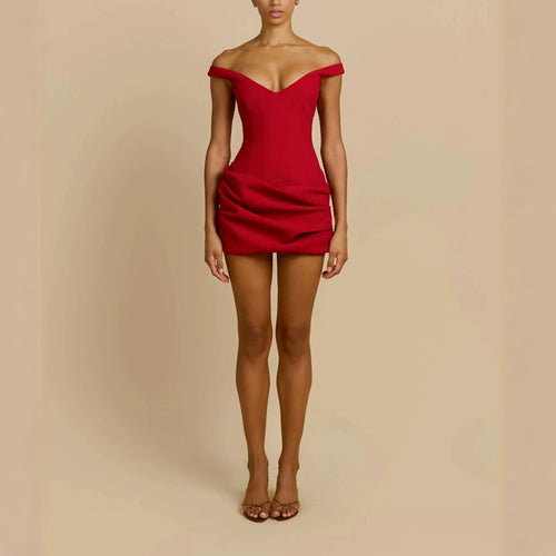 Damen Elegantes schulterfreies Minikleid mit raffiniertem Drapierungsdesign EB