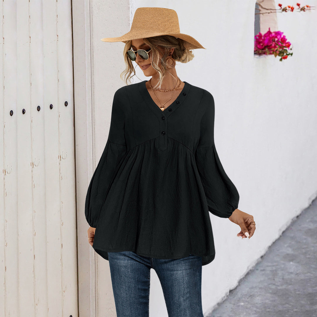 Damen Blusenshirt mit Knopfdetails und lockerer Passform EB