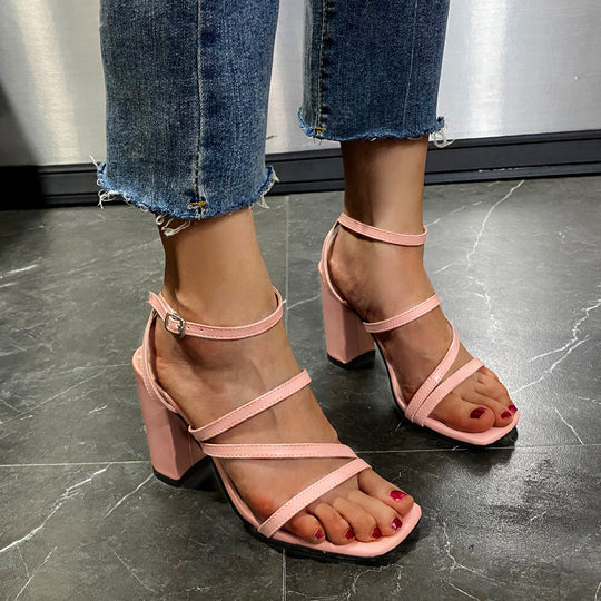 Damen Elegante Blockabsatzsandalen mit verstellbaren Riemen EB