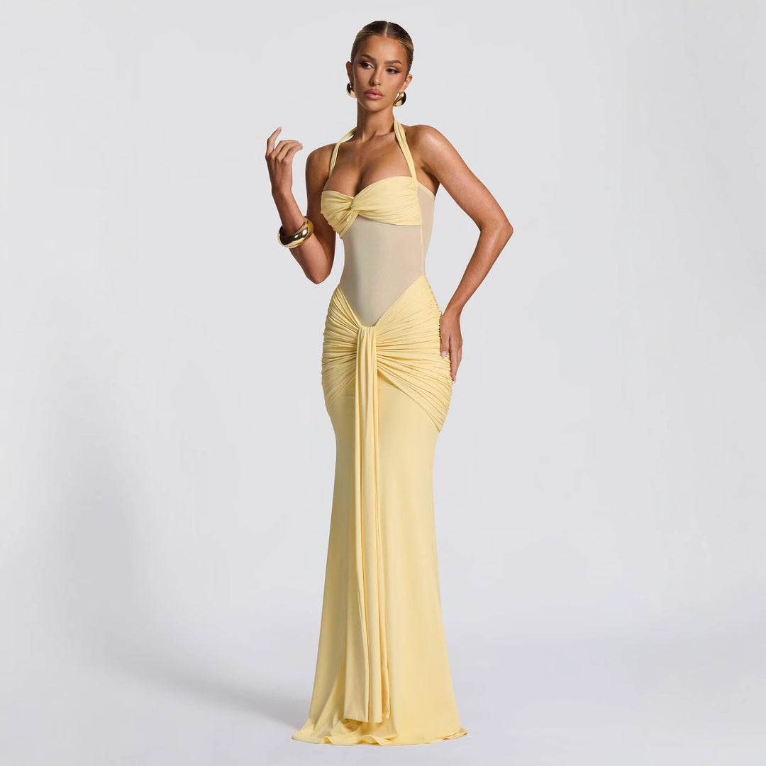 Damen figurbetontes Abendkleid mit innovativem Rüschendesign und fließendem Schnitt EB