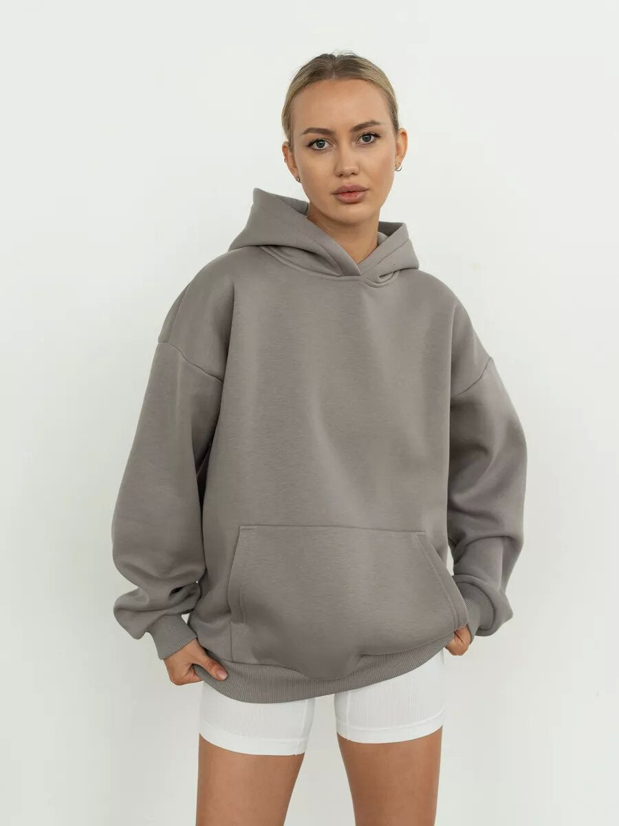 Damen Kuscheliger Oversized Hoodie mit Kängurutasche EB