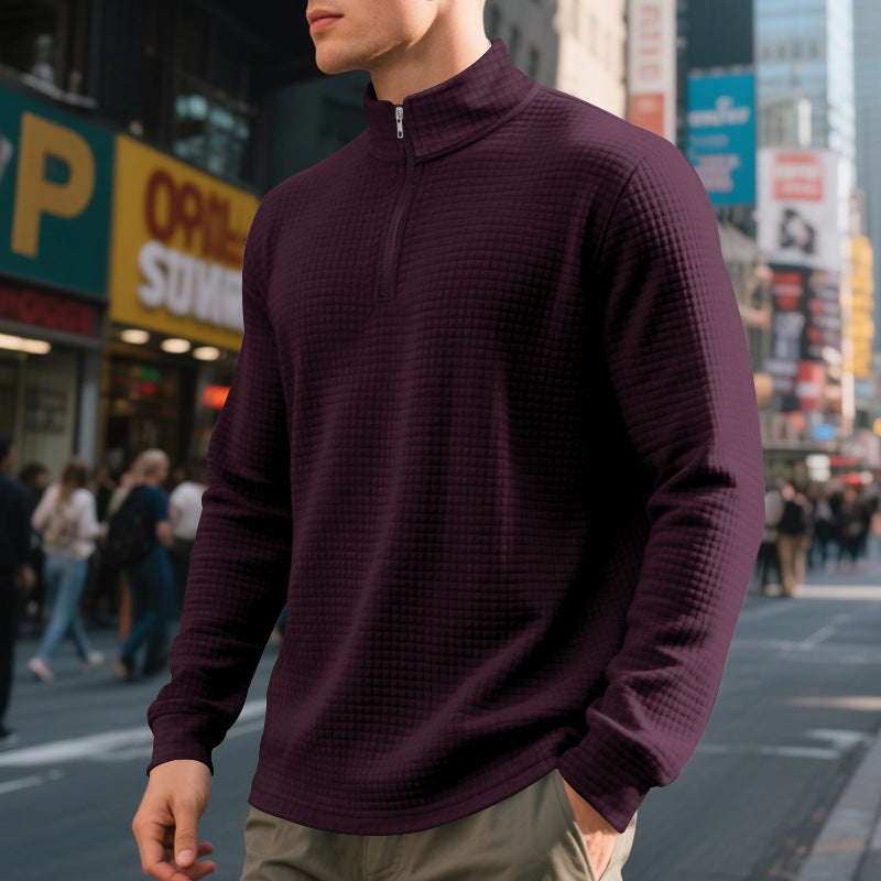 Herren nan City-Thermo-Pullover mit kurzem Reißverschluss Stehkragen und feiner Quadratstruktur EB