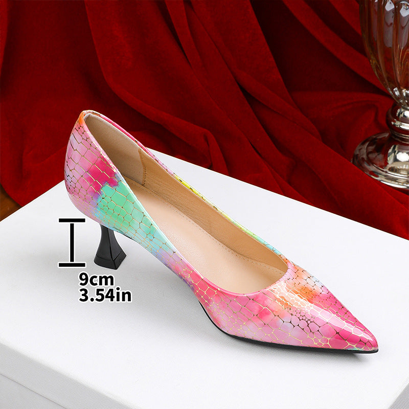 Damen spitze High Heels mit buntem Schlangen-Design EB