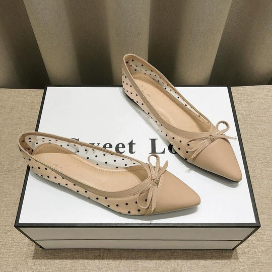 Damen elegante Ballerinas mit modischem Tiefe-Ausschnitt und verspieltem Schleifenakzent EB