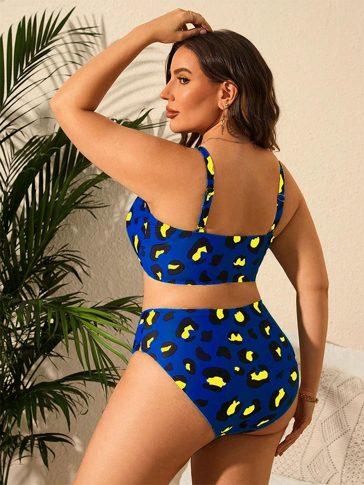Damen Hochtaillierter Bikini mit kreativem Leopardenmuster EB