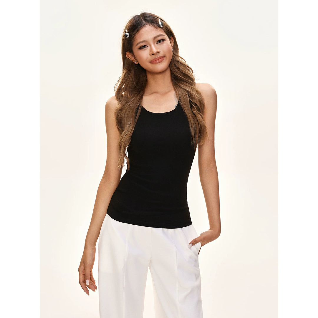 Damen nan tailliertes Rippjersey-Top mit kreuzförmigem Rücken und formender Silhouette EB