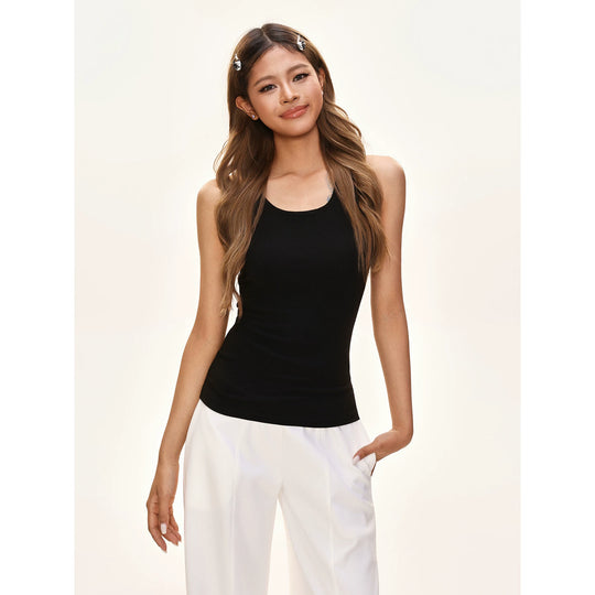 Damen nan tailliertes Rippjersey-Top mit kreuzförmigem Rücken und formender Silhouette EB
