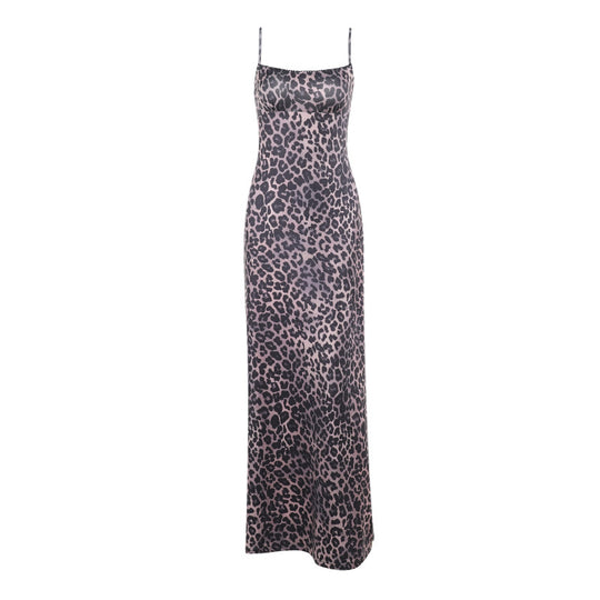 Damen Maxikleid mit elegantem Animal-Print und schmalen Trägern EB