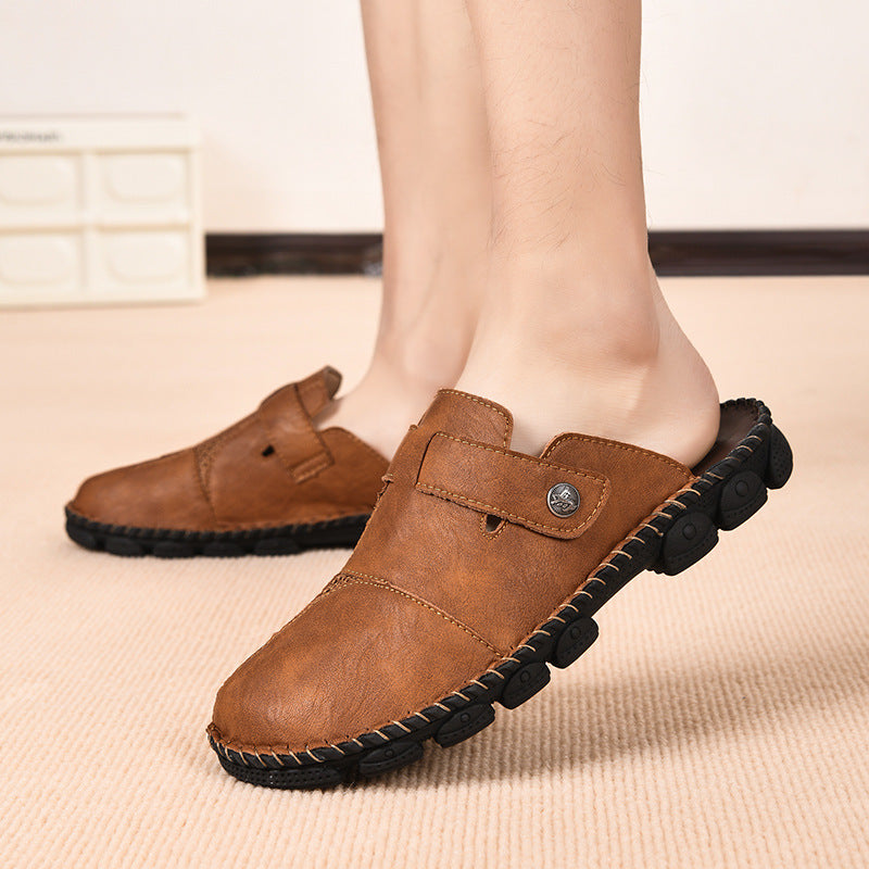 Damen Komfortable Leder-Mules mit verstellbarem Riemen EB