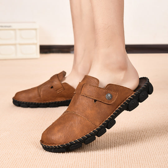 Damen Komfortable Leder-Mules mit verstellbarem Riemen EB