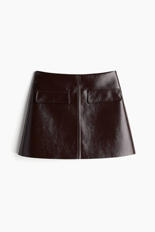 Damen modisches Kunstleder-Set mit Cropped-Jacke und kurzem Rock EB