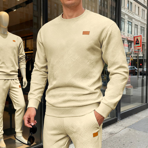 Herren nan strukturierter Baumwollstrickpullover mit Rautenstruktur, Rundhalsausschnitt und elastischen Bündchen EB