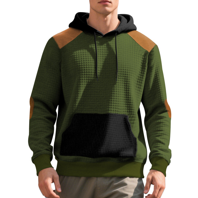 Herren nan urbaner Waffelstrick-Kapuzenpullover mit Kängurutasche und Besatz EB