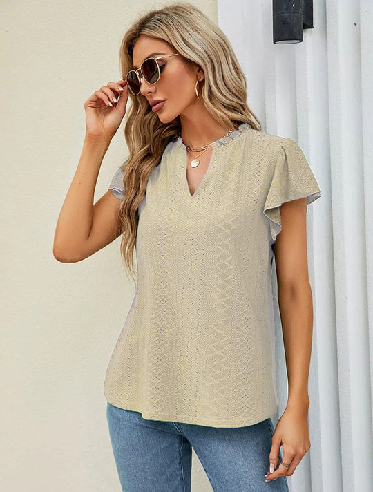 Damen luftige Bluse mit Spitzendetail EB