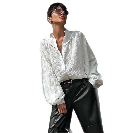 Damen luftige Oversize-Bluse mit strukturiertem Gewebe EB