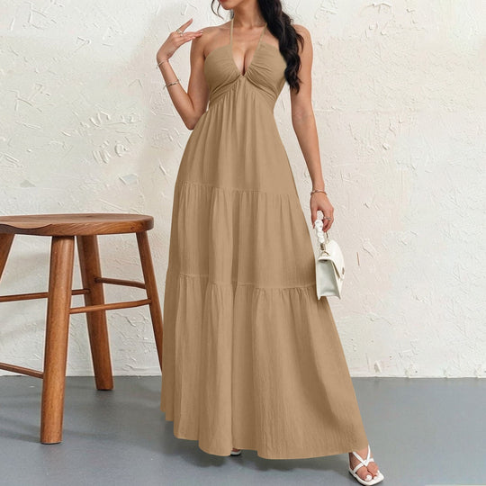 Damen Maxikleid mit fließendem Schnitt und tiefem Ausschnitt EB