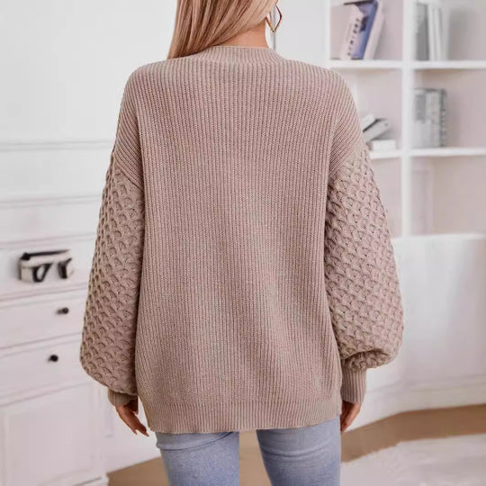 Damen Strickjacke mit strukturiertem Ärmel und Knopfdetails EB