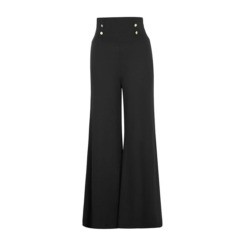 Damen Fließende Palazzo-Hose mit hohem Taillenbund und eleganten Knopfdetails EB