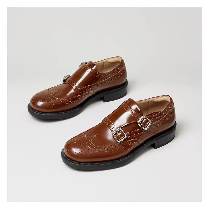 Damen elegante Doppelmonk-Schuhe mit dekorativen Perforierungen und edler Beschläge EB