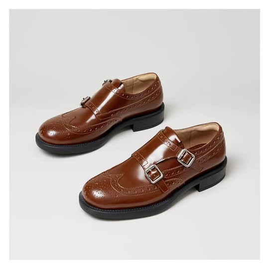 Damen elegante Doppelmonk-Schuhe mit dekorativen Perforierungen und edler Beschläge EB