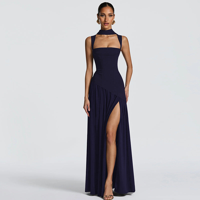 Damen Elegantes Abendkleid mit asymmetrischem Schnitt und tiefem Schlitz EB