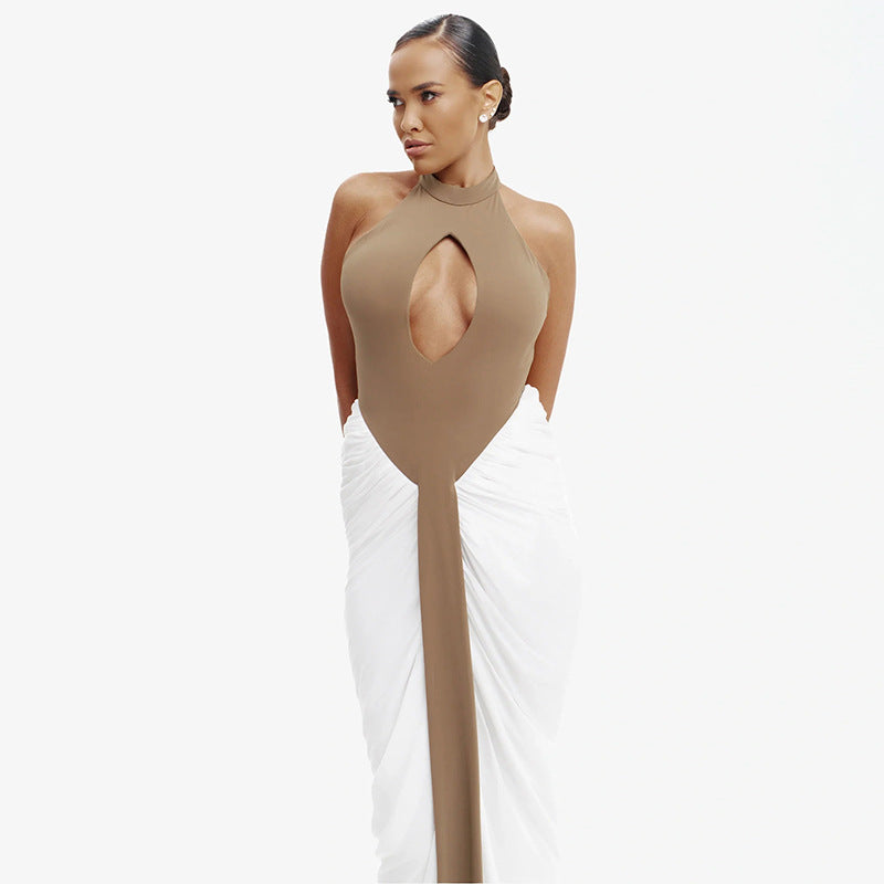 Damen Maxikleid mit hochgeschlossenem Ausschnitt und elegantem Cut-Out EB