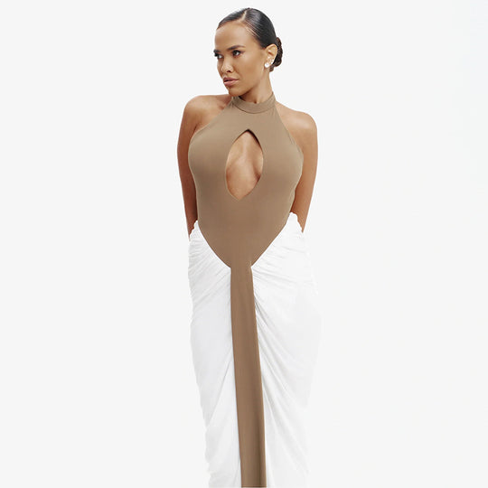 Damen Maxikleid mit hochgeschlossenem Ausschnitt und elegantem Cut-Out EB