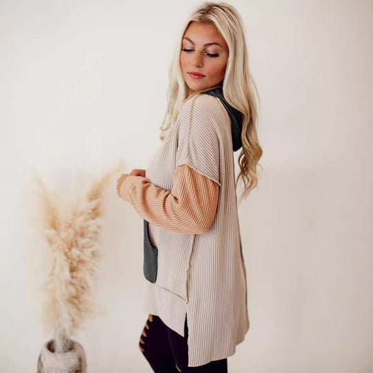 Damen lässiger Kapuzenpullover mit strukturiertem Design und praktischen Taschen EB