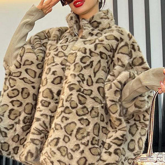 Damen Kuschel-Fleece-Poncho im Leopardenmuster EB