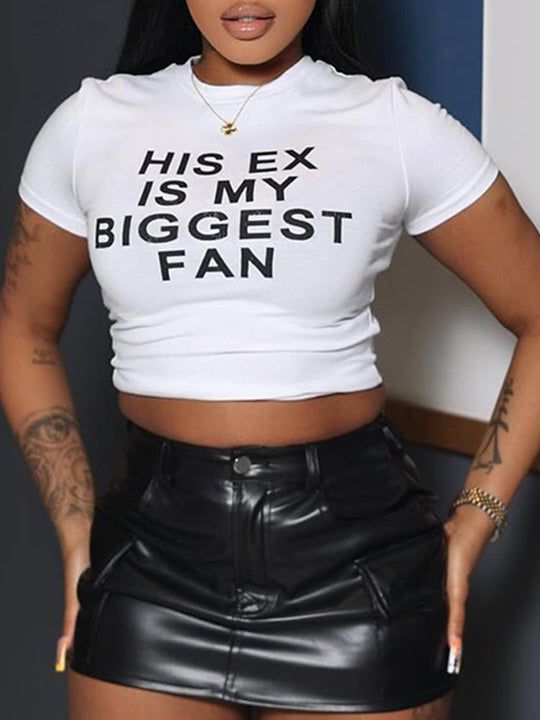 Damen Crop-Top mit witzigem Schriftzug und figurbetontem Schnitt EB