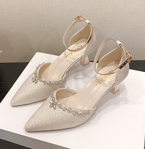 Damen elegante High Heels mit geschmücktem Fesselriemen EB