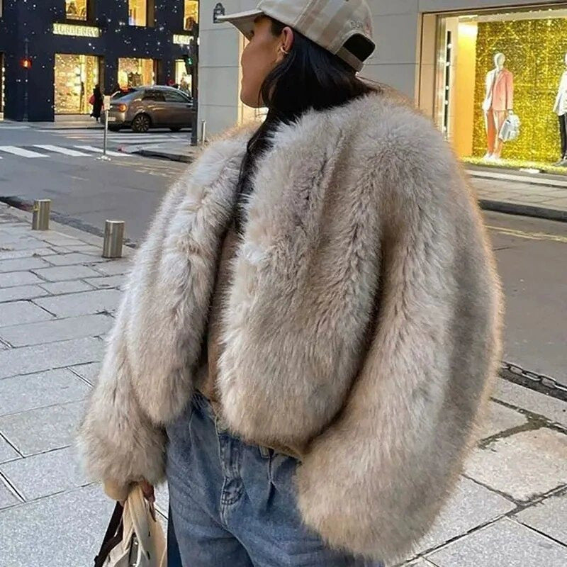 Damen kuschelige Kunstfelljacke EB