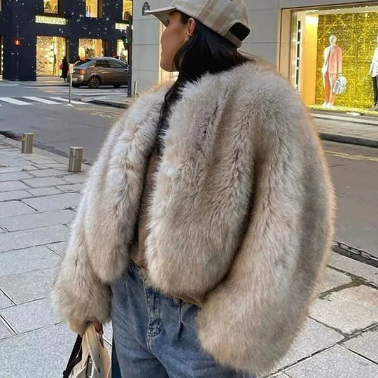 Damen kuschelige Kunstfelljacke EB