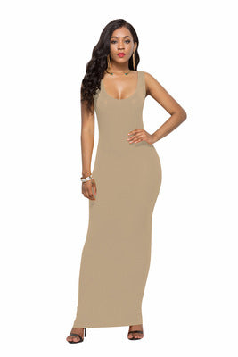 Damen Elegantes, figurbetontes Maxikleid mit tiefem Rundhalsausschnitt EB