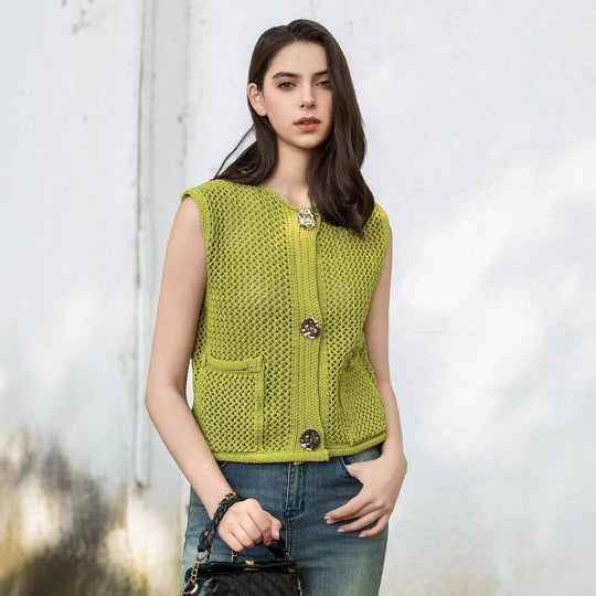 Damen Strickweste mit Knopfdetails und praktischen Taschen EB