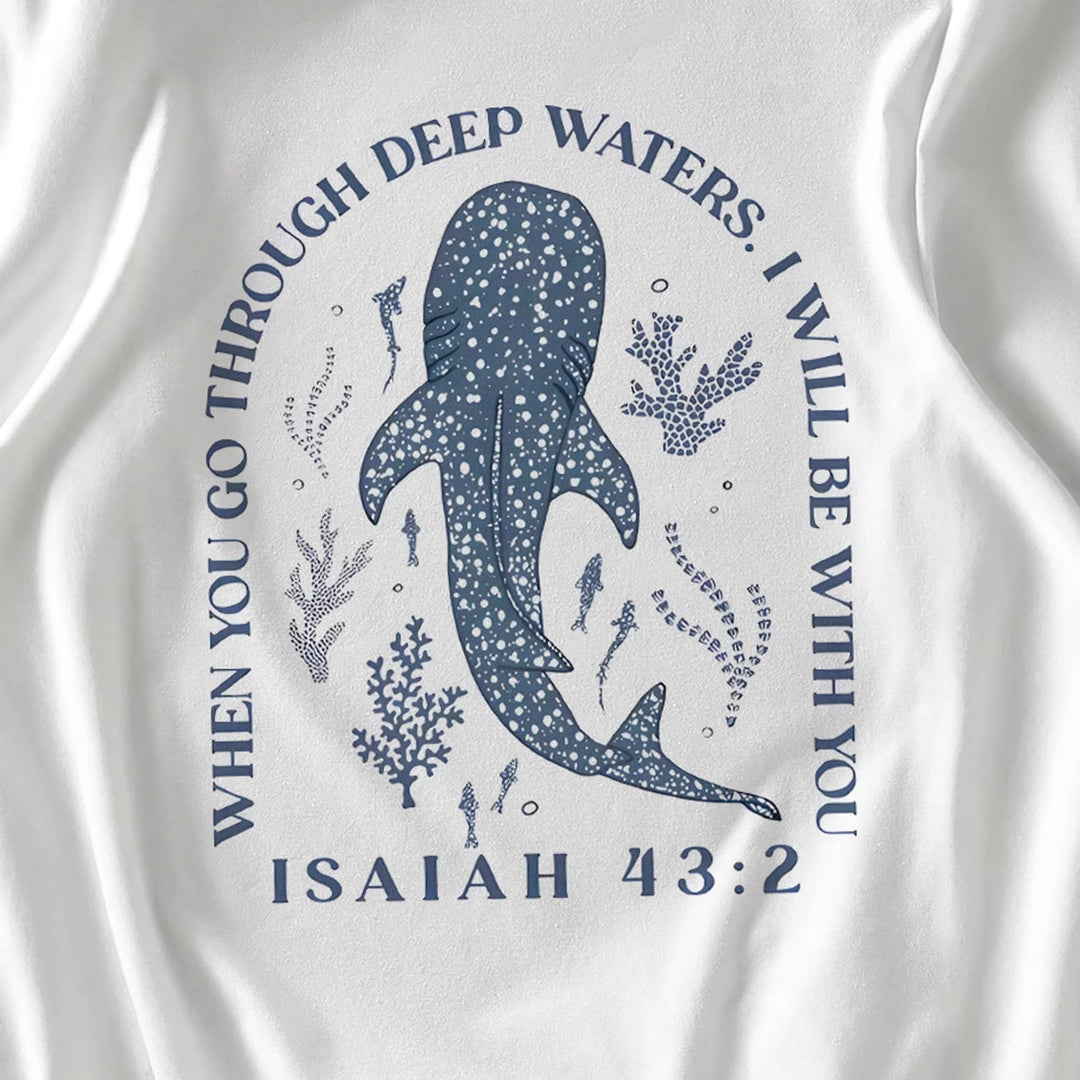 Damen T-Shirt mit kreativem Wahlspruch und kunstvollem Hai-Motiv EB