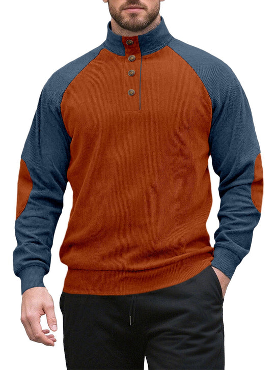 Herren nan zweifarbiger Ripptroyer mit asymmetrischer Knopfleiste und Velours-Ellbogenpatch EB