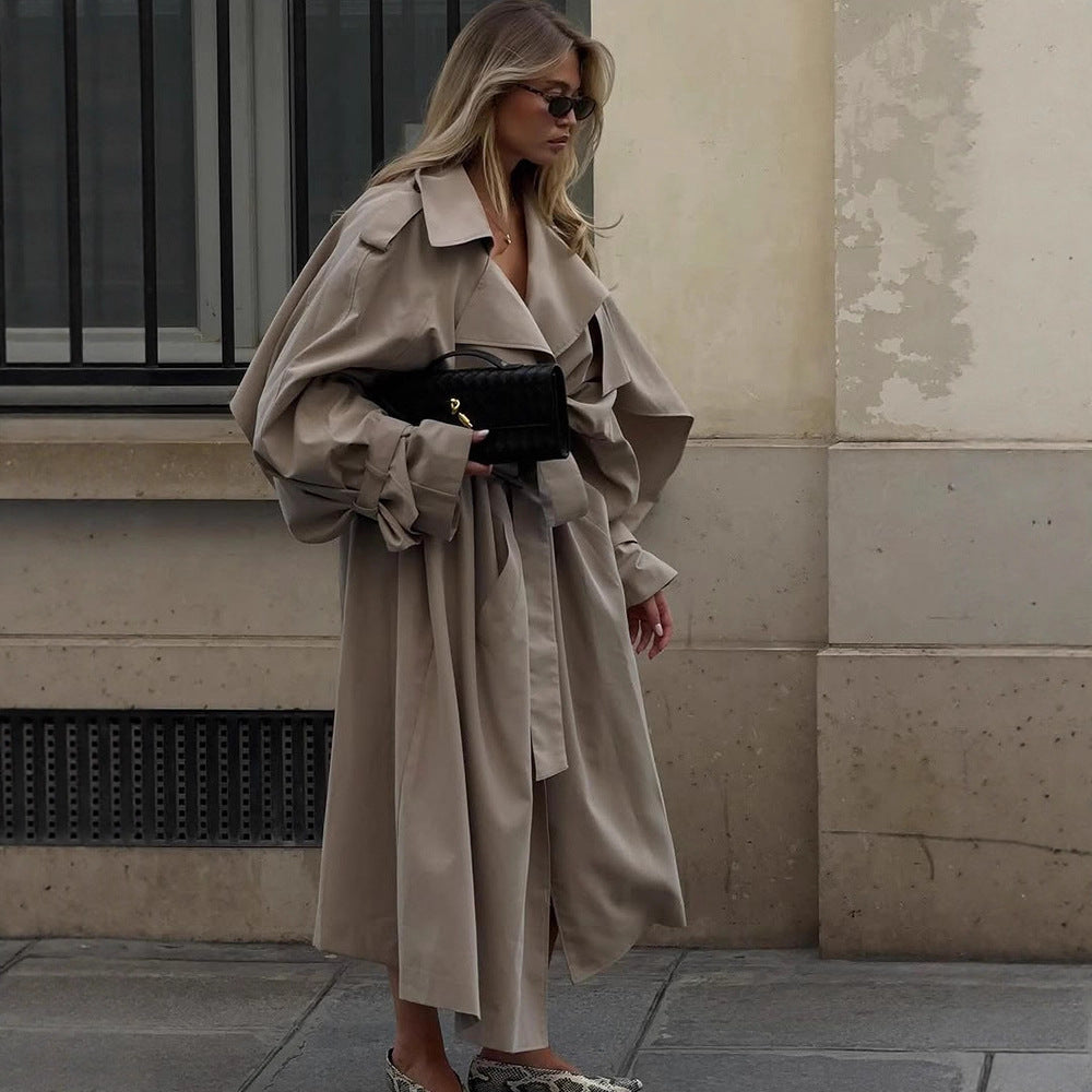 Damen Übergröße Trenchcoat mit voluminösen Ärmeln und taillierter Schnürung EB