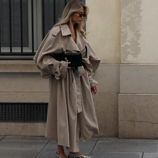 Damen Übergröße Trenchcoat mit voluminösen Ärmeln und taillierter Schnürung EB