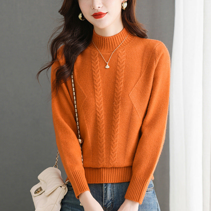 Damen Grobstrickpullover mit elegantem Zopfmuster und hohem Kragen EB