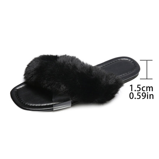 Damen Flausche Slides mit transparentem Fersenriemen EB