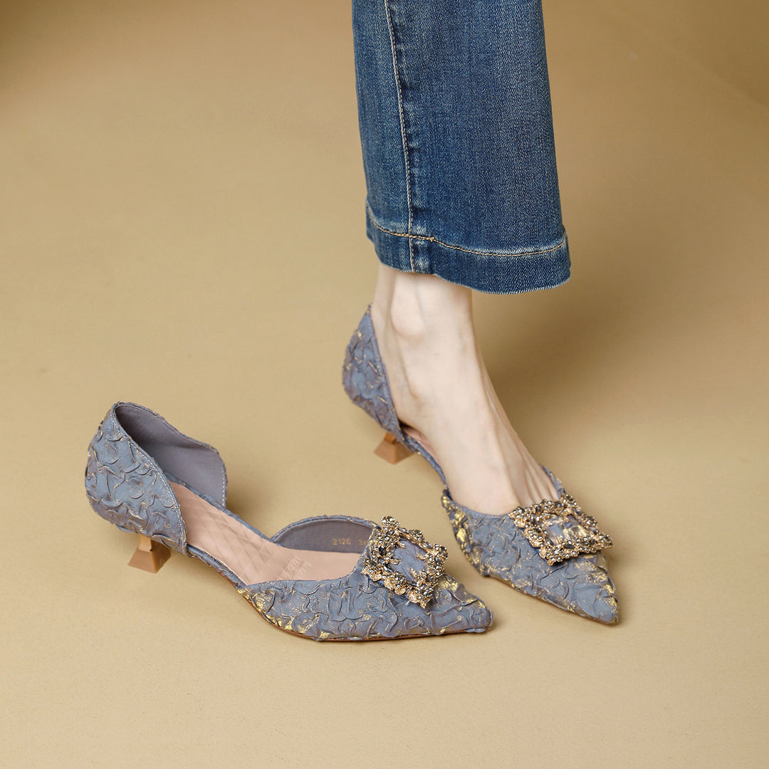 Damen elegante spitze Slingback-Pumps mit funkelndem Schmuckdetail EB