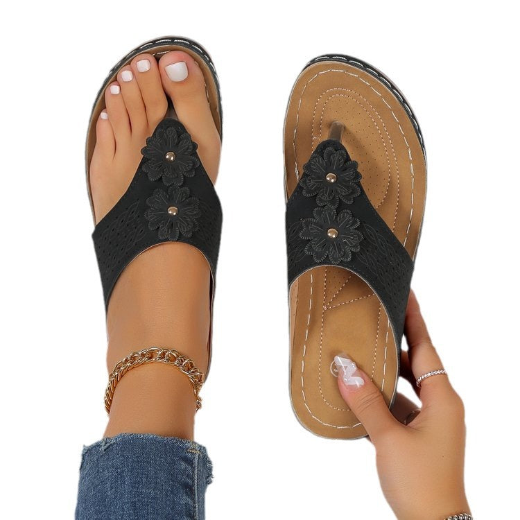 Damen Zehentrenner-Sandalen mit floralem Design und anatomischem Fußbett EB