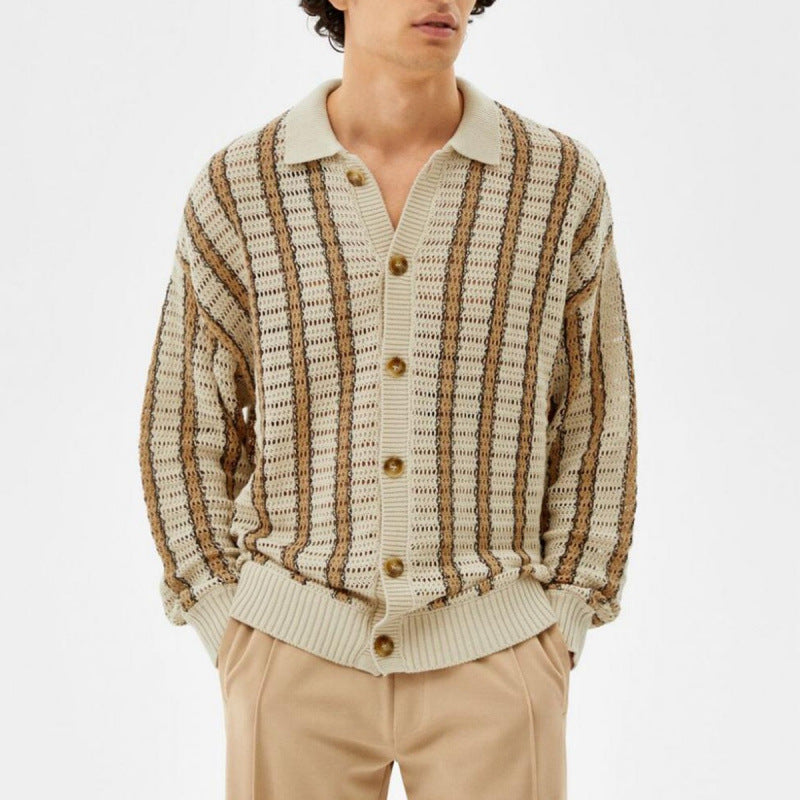 Herren Strickjacke mit eleganter Lochmuster-Optik und praktischen Knöpfen EB