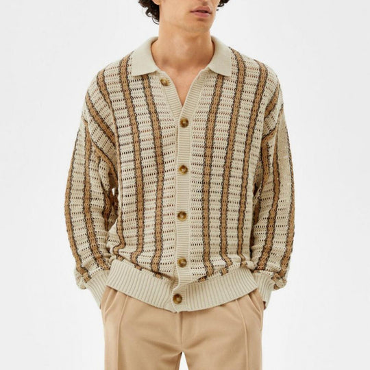 Herren Strickjacke mit eleganter Lochmuster-Optik und praktischen Knöpfen EB