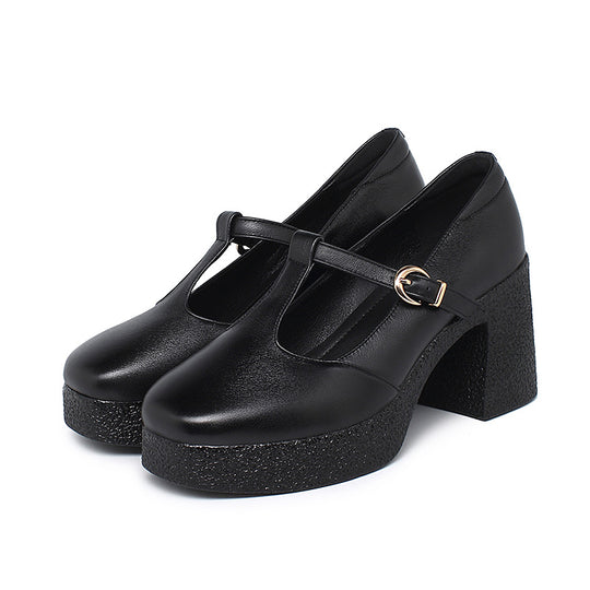 Damen Mary Jane Pumps mit komfortablem Blockabsatz und verstellbarem Riemen EB