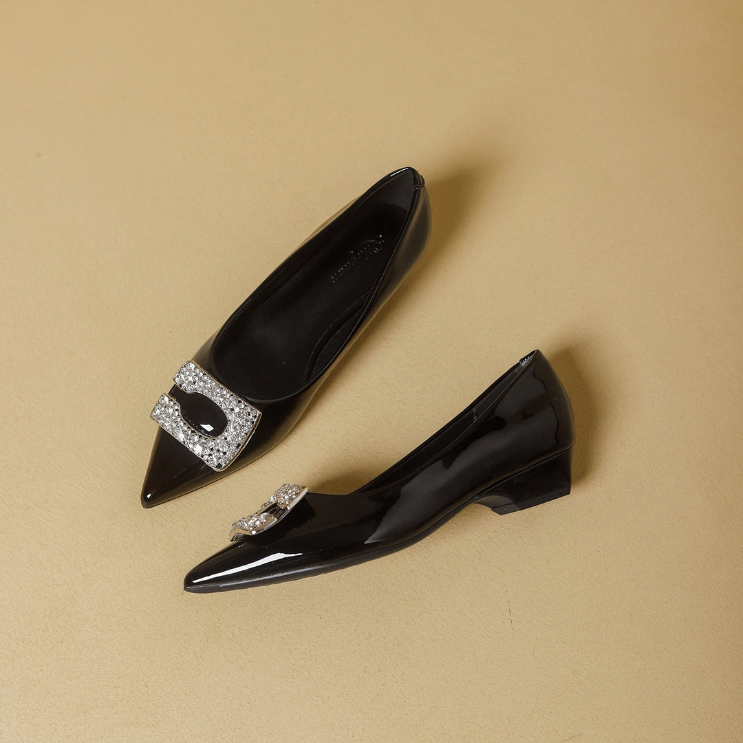 Damen spitze Ballerinas mit funkelnder Schmuckschnalle EB