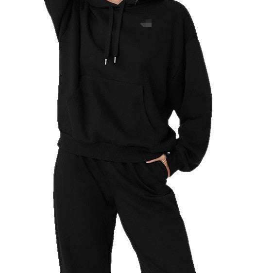 Damen Sportliches Fleece-Loungewear-Set mit Kapuze und elastischen Bündchen EB
