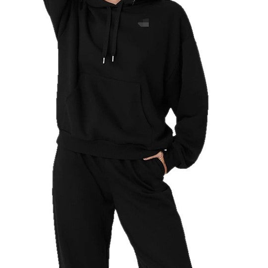 Damen Sportliches Fleece-Loungewear-Set mit Kapuze und elastischen Bündchen EB